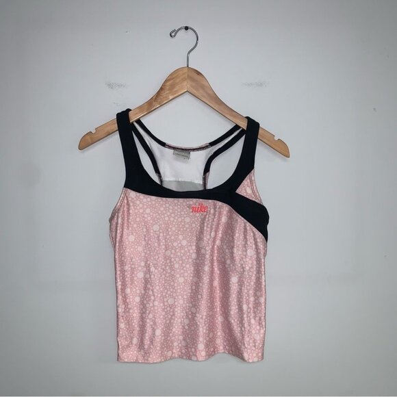 Nike Vintage Tank Top Size Small Polka Dot Light Pink White Black Embroidered - Picture 2 of 9